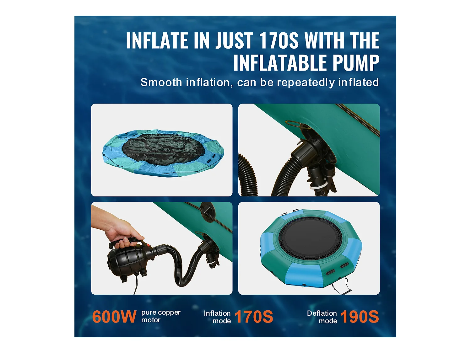 Trampoline Aquatique Gonflable SucceBuy, 310 cm, Plate-forme de Natation pour Piscine et Lac