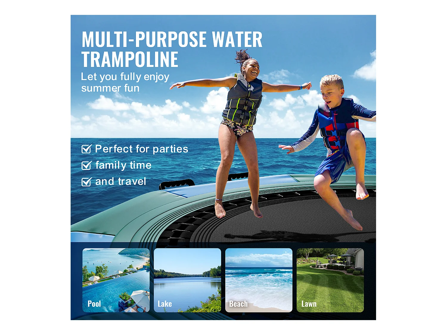 Trampoline Aquatique Gonflable SucceBuy, 310 cm, Plate-forme de Natation pour Piscine et Lac