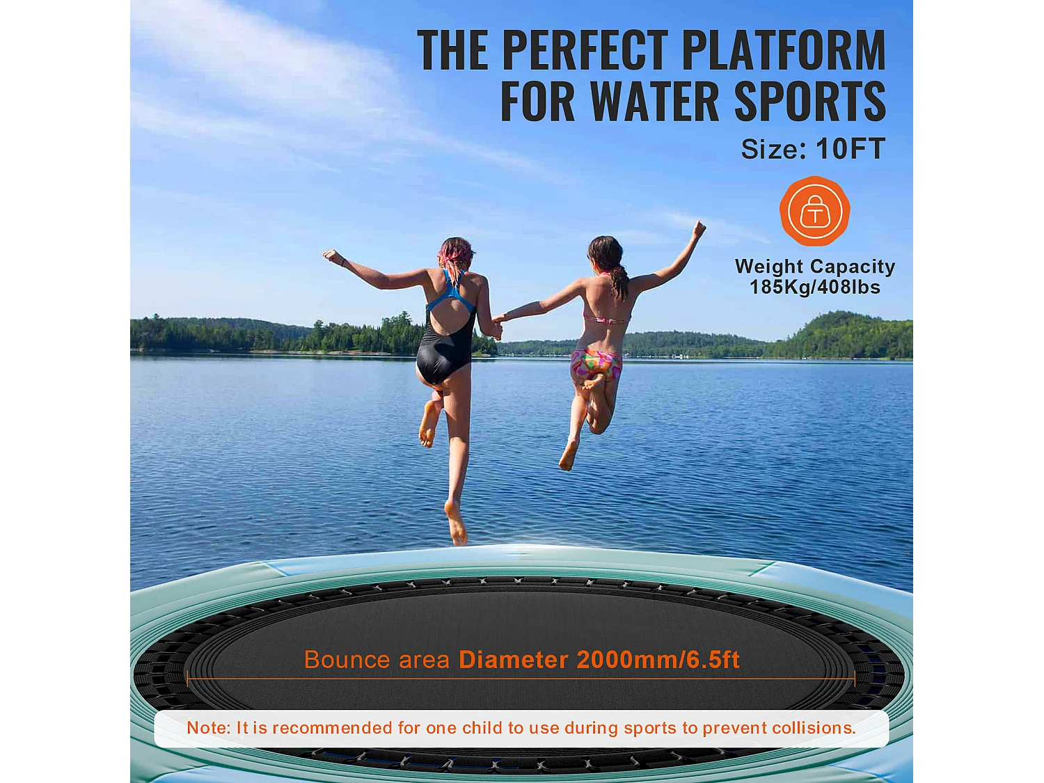 Trampoline Aquatique Gonflable SucceBuy, 310 cm, Plate-forme de Natation pour Piscine et Lac