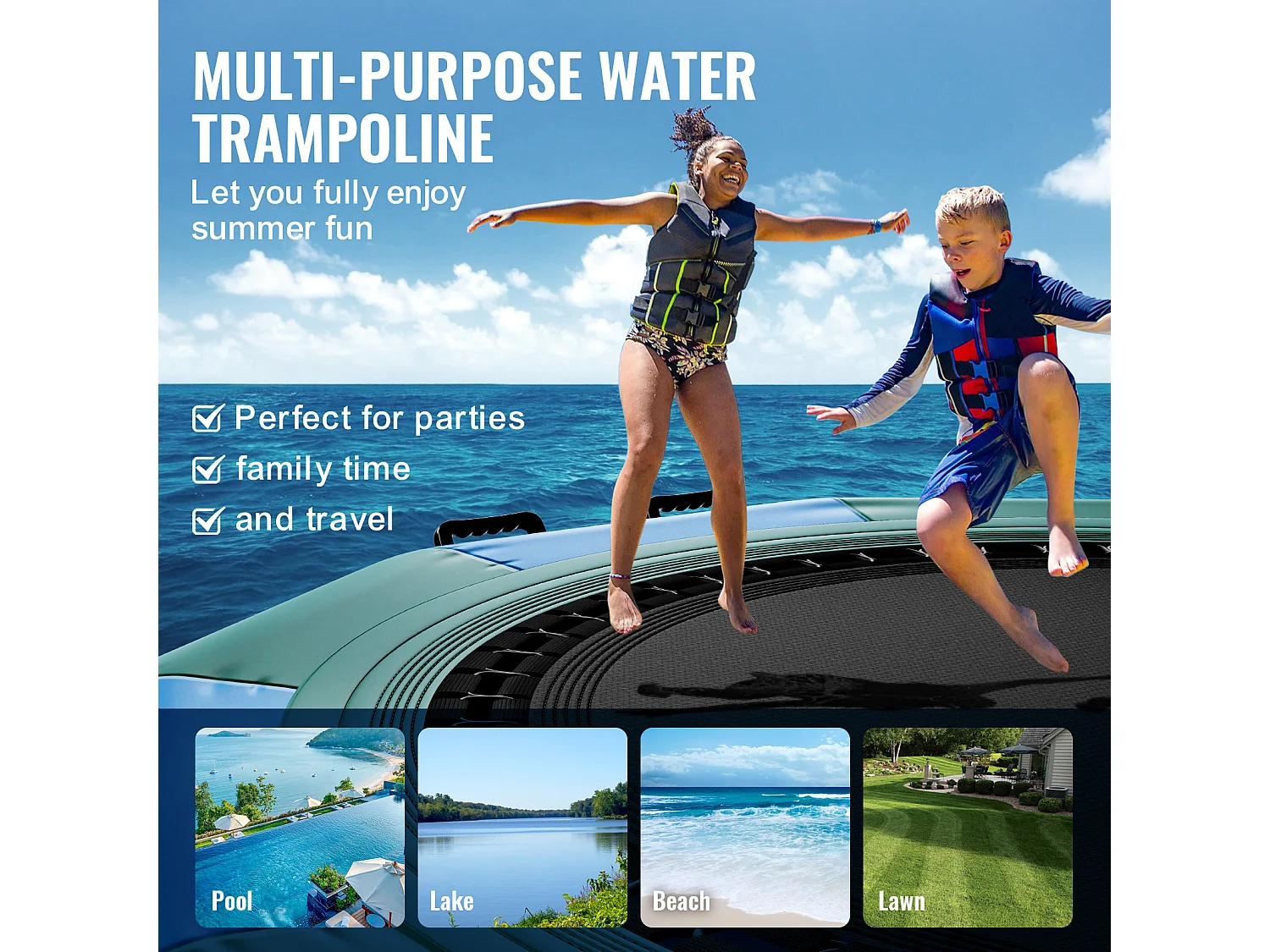 Trampoline Aquatique Gonflable SucceBuy, 310 cm, Plate-forme de Natation pour Piscine et Lac