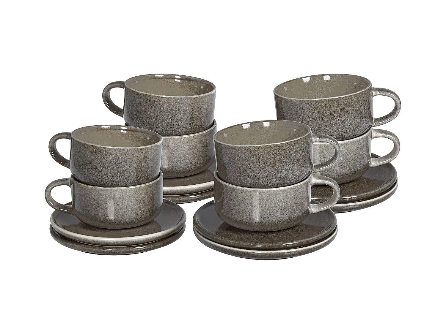 Lot de 8 tasses avec soucoupes COSTMARY Grès Gris