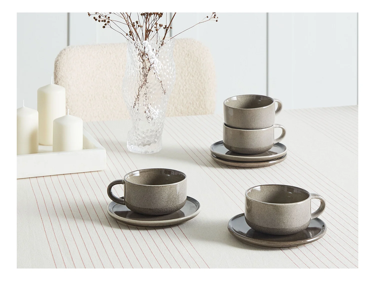 Lot de 8 tasses avec soucoupes COSTMARY Grès Gris