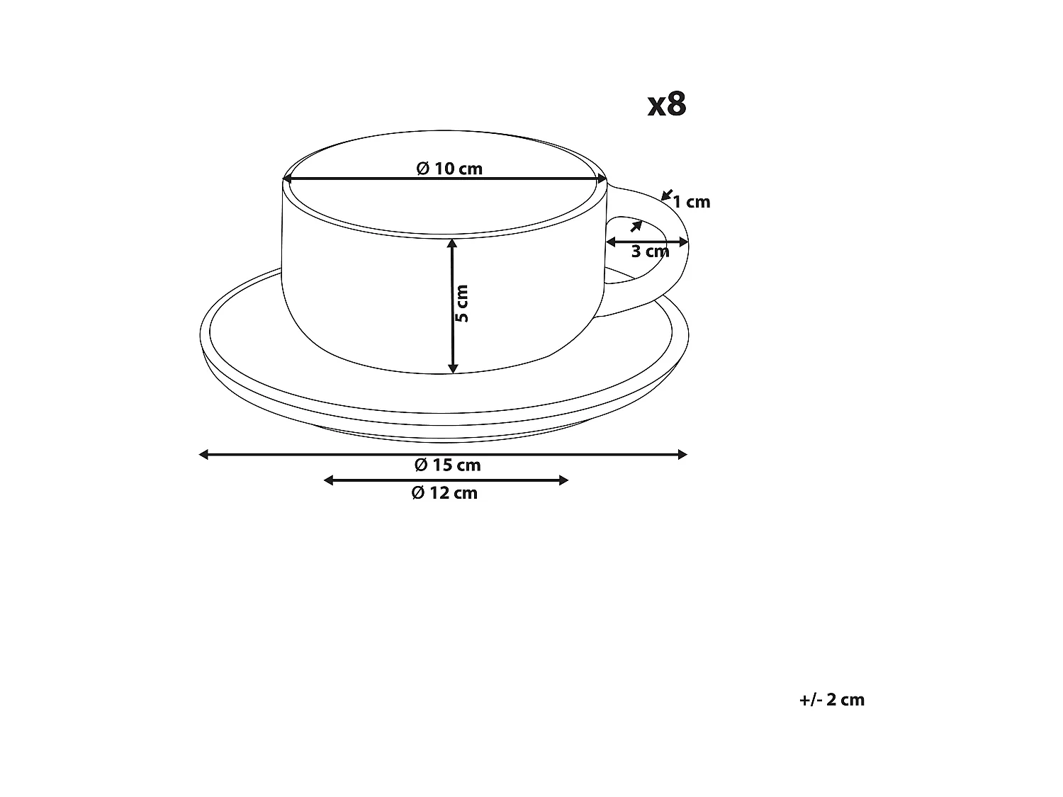 Lot de 8 tasses avec soucoupes COSTMARY Grès Gris