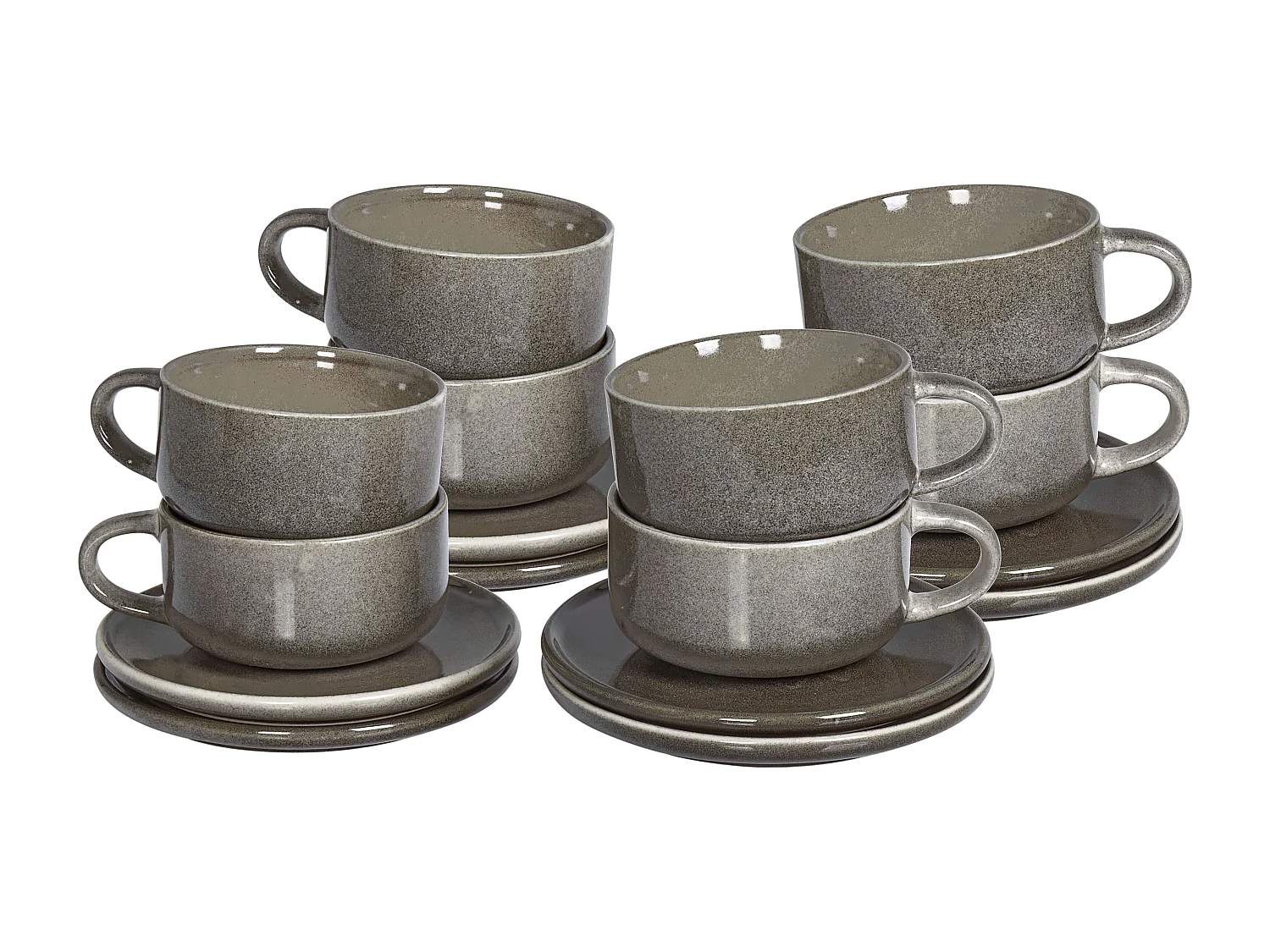 Lot de 8 tasses avec soucoupes COSTMARY Grès Gris