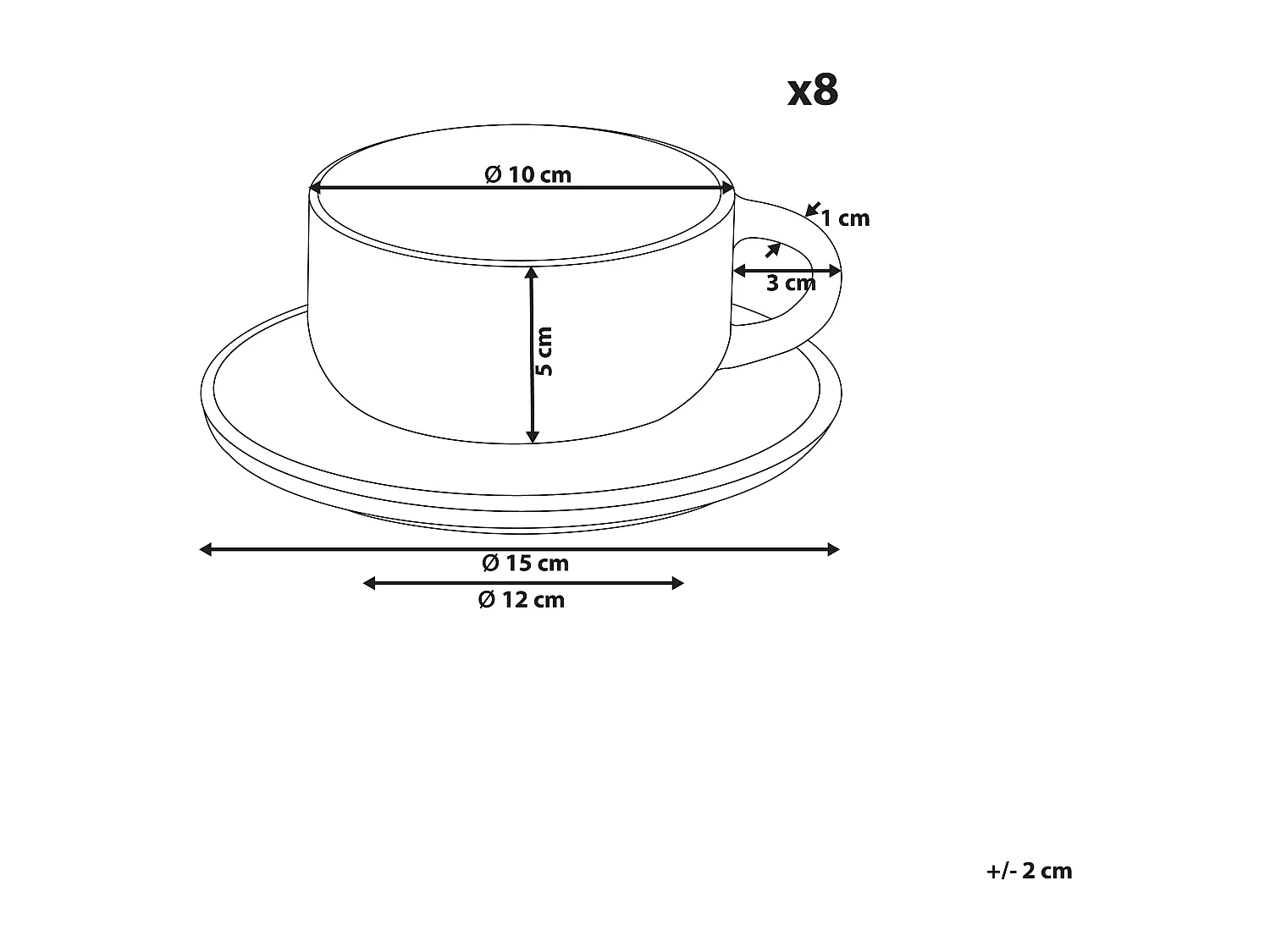 Lot de 8 tasses avec soucoupes COSTMARY Grès Gris