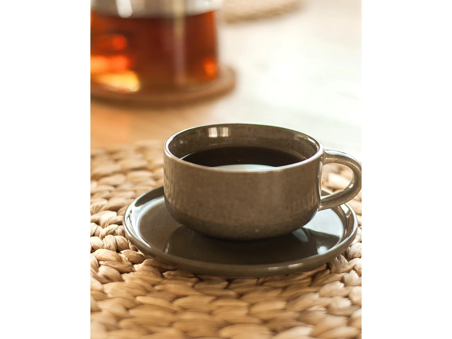 Lot de 8 tasses avec soucoupes COSTMARY Grès Gris