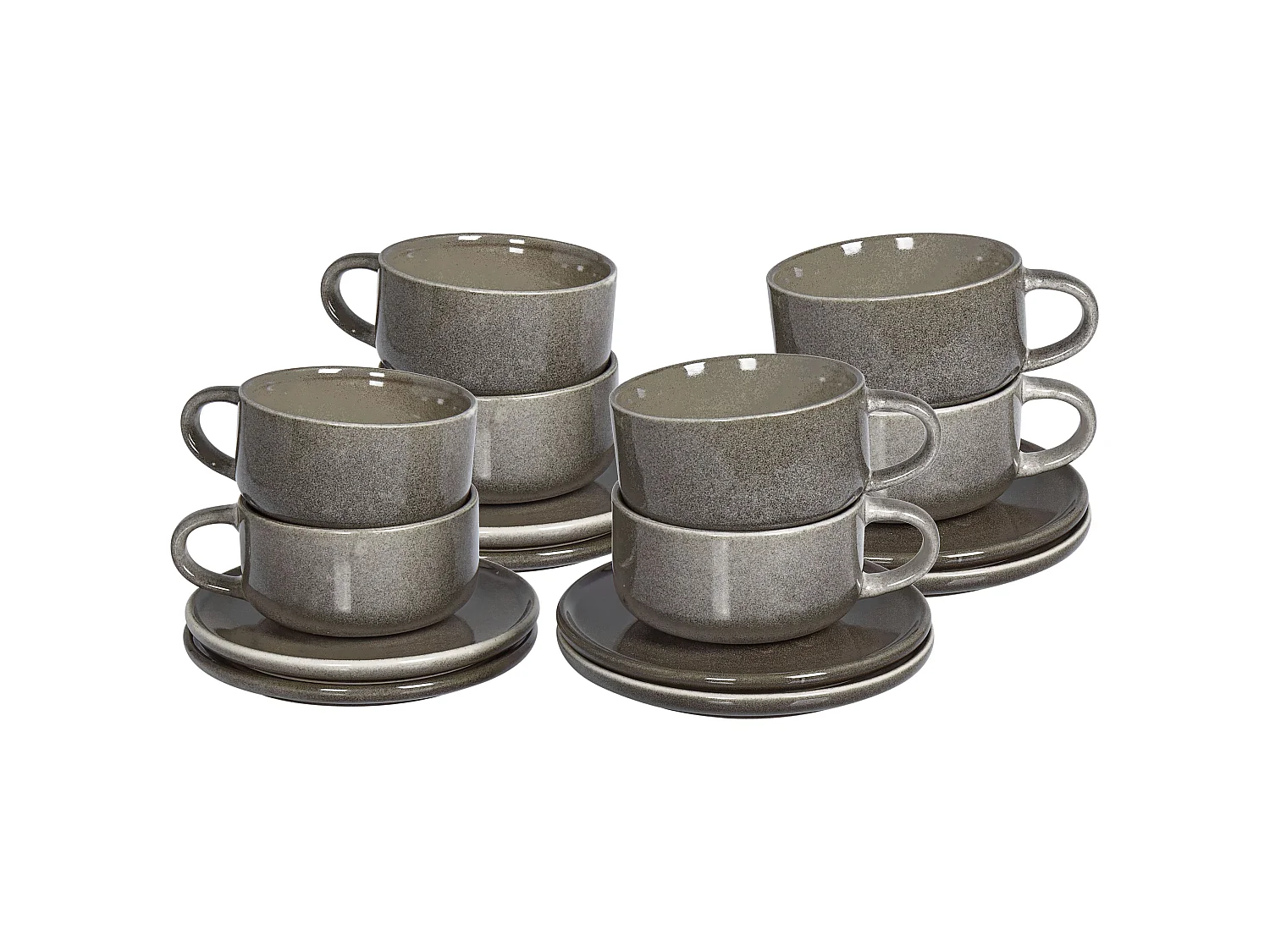 Tassen 8er Set mit Untertellern COSTMARY Steinzeug Grau