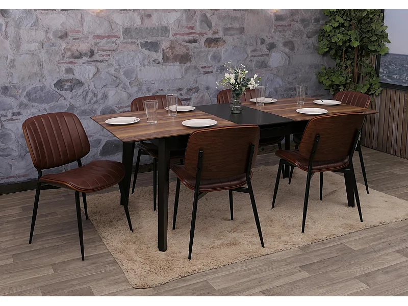 Chaise de salle à manger MCW-O44 (lot de 6),  aspect noyer, marron vintage