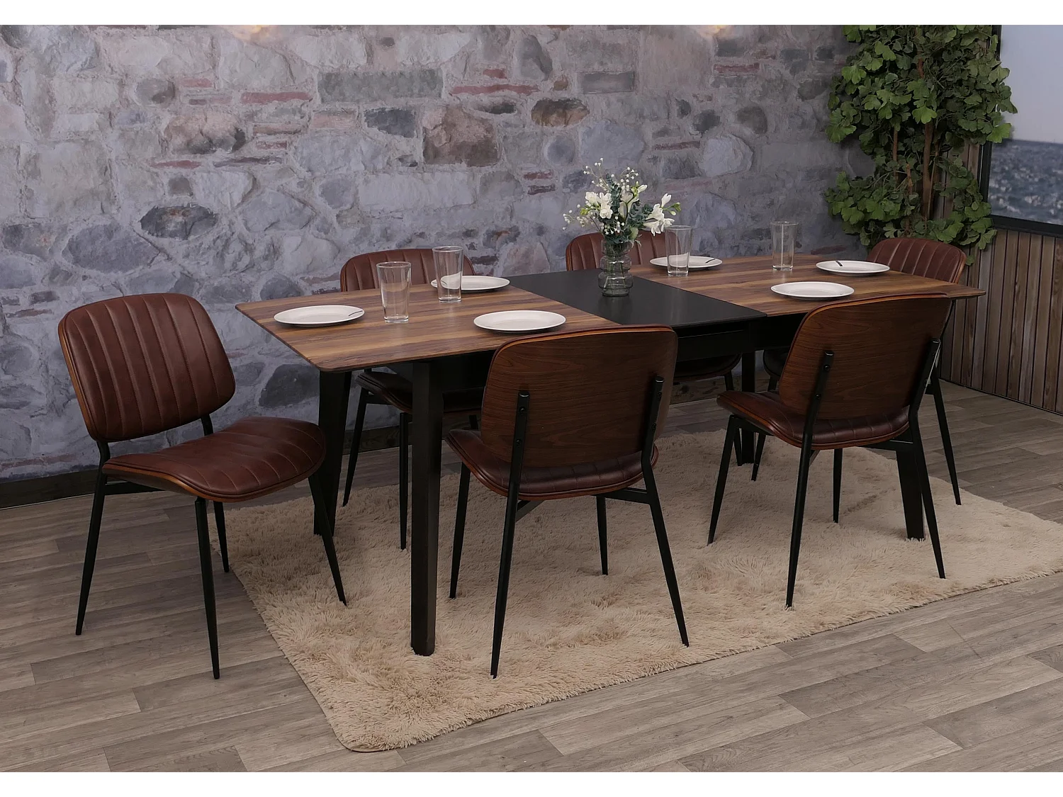 Chaise de salle à manger MCW-O44 (lot de 6),  aspect noyer, brun vintage