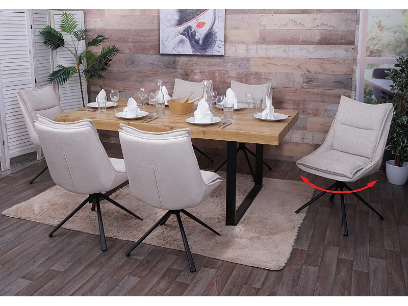 Set 6 sedie pranzo MCW-N71, cucina, posizionamento automatico girevole, stoffa/tessuto (420g/m²) Oeko-Tex ~ avorio beige