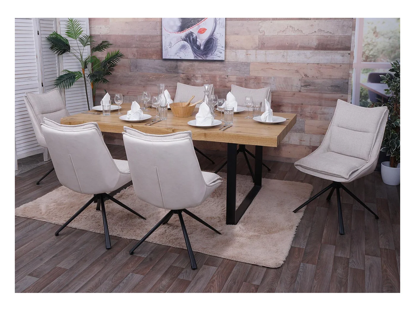 Esszimmerstuhl MCW-N71 (6er-Set), Creme-beige