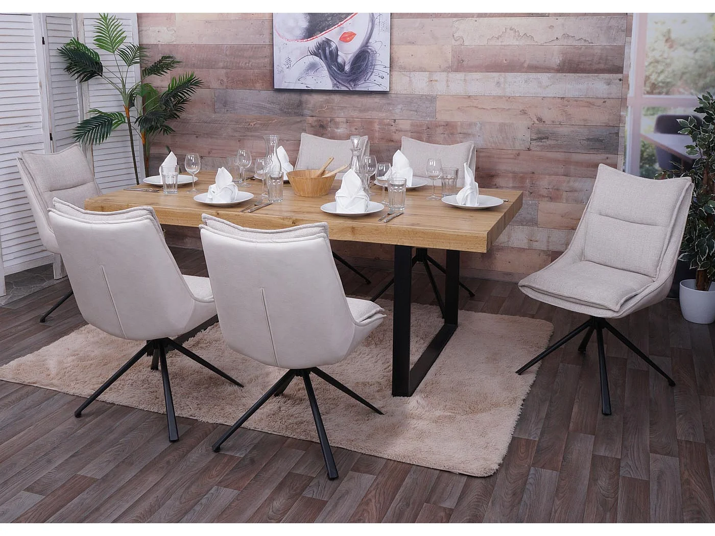 Esszimmerstuhl MCW-N71 (6er-Set), Creme-beige