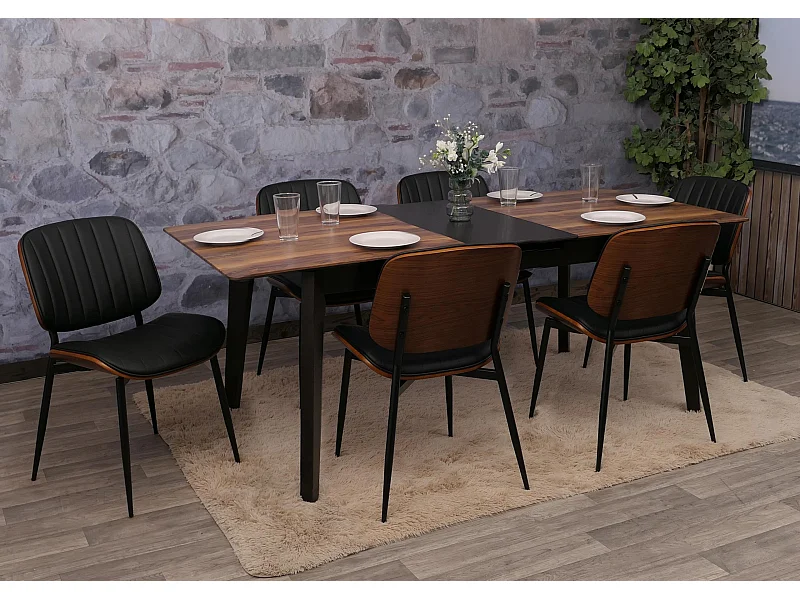 Chaise de salle à manger MCW-O44 (lot de 6),  aspect noyer, noir