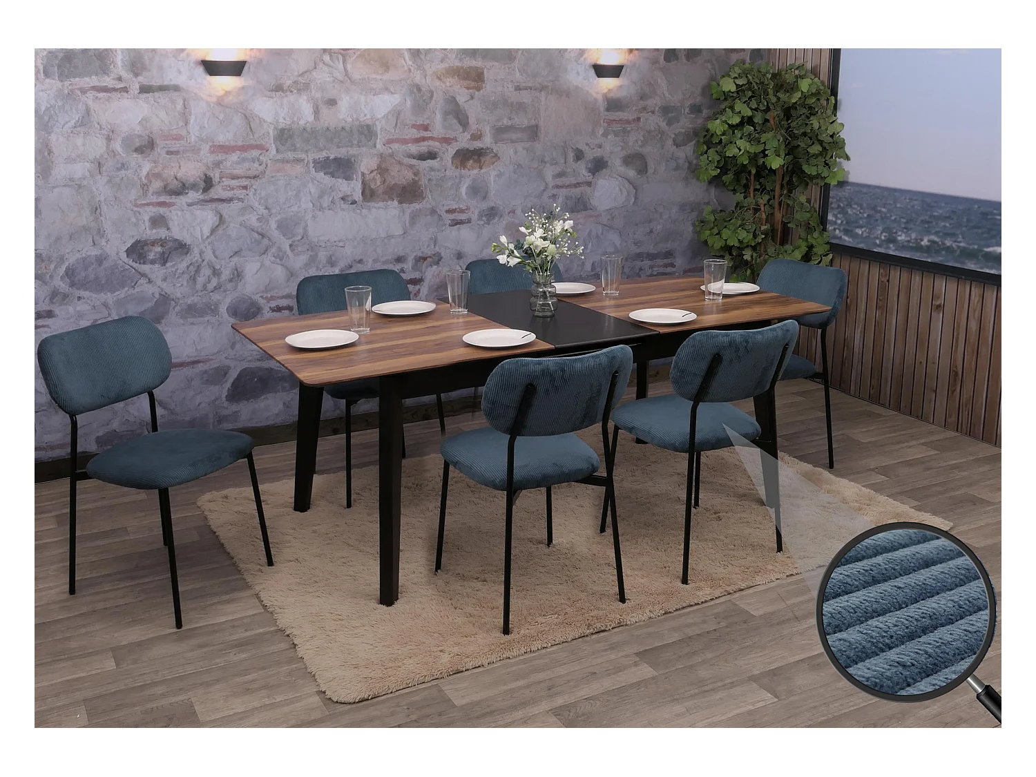 Chaise de salle à manger MCW-O26 (lot de 6),  bleu