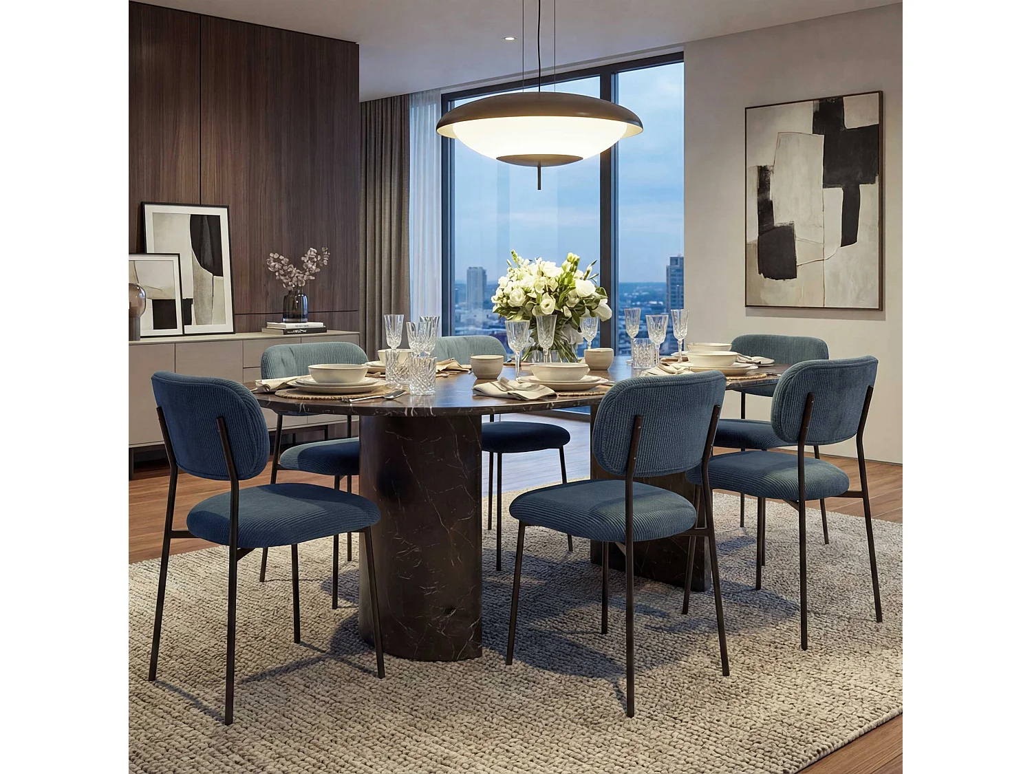 Chaise de salle à manger MCW-O26 (lot de 6),  bleu