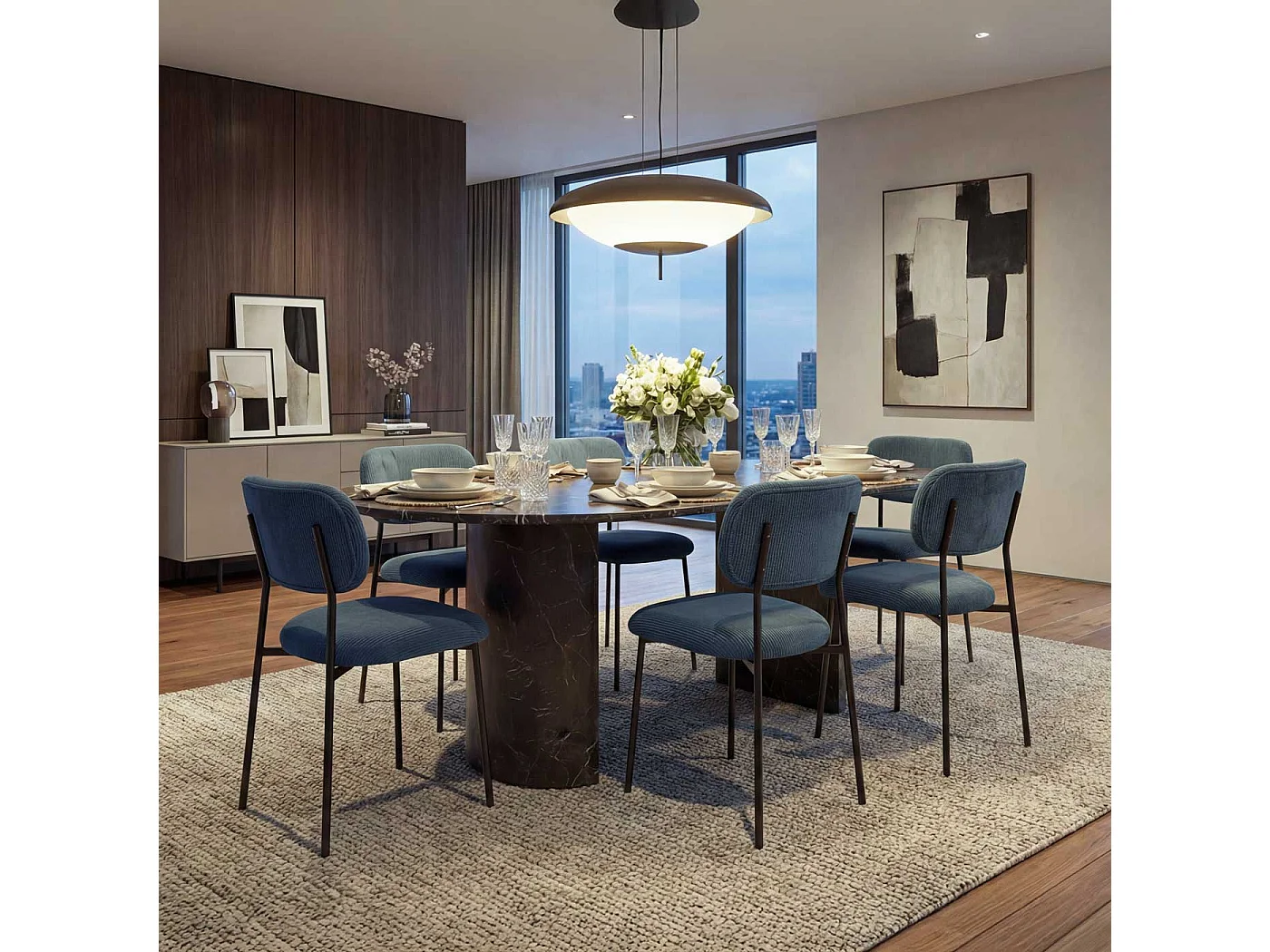 Chaise de salle à manger MCW-O26 (lot de 6),  bleu