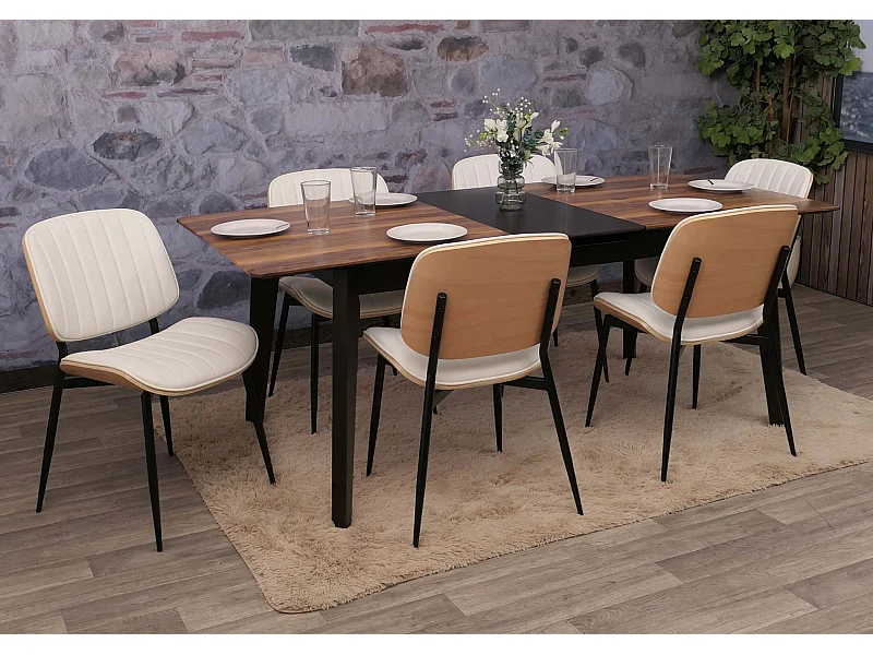 Eetkamerstoel MCW-O44 (set van 6),  naturel, wit