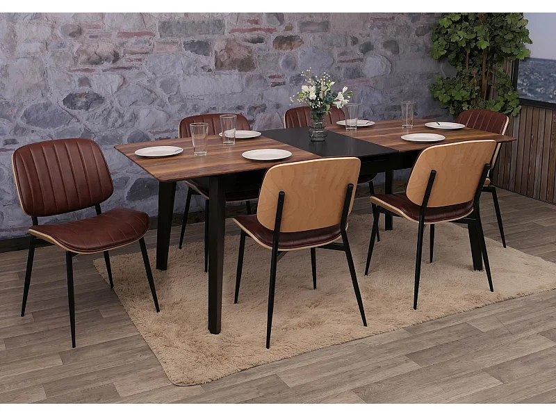 Set 6 sedie per sala da pranzo MCW-O44, cucina, ecopelle legno curvato (370g/m²) Oeko-Tex MVG ~ naturale, marrone