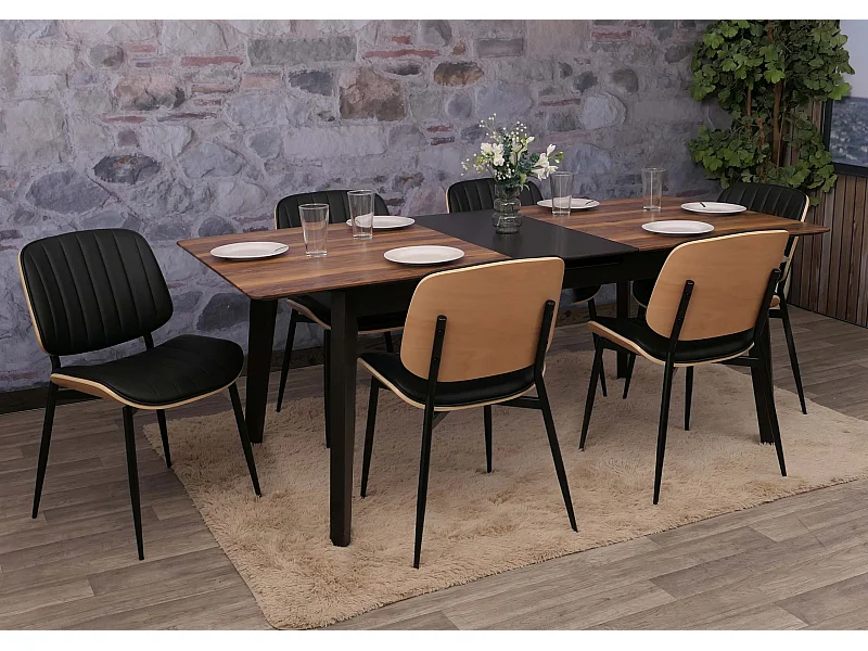 Silla de comedor MCW-O44 (juego de 6),  natural, negro