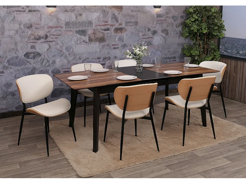 Eetkamerstoel MCW-O45 (set van 6),  natuurlijk, wit