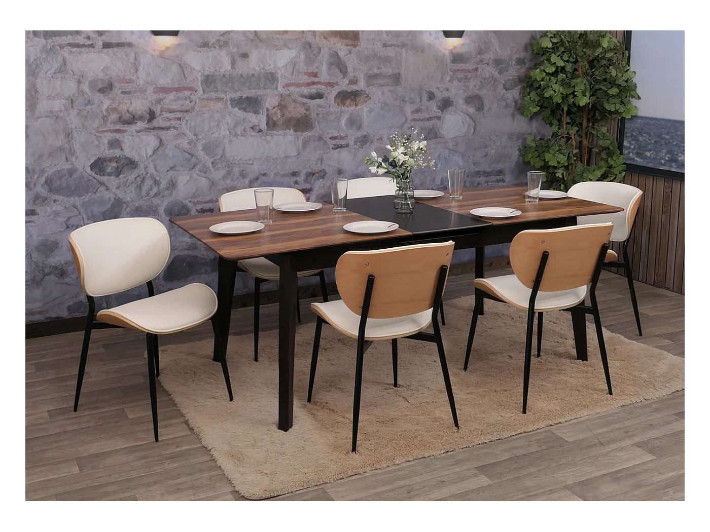 Chaise de salle à manger MCW-O45 (lot de 6),  naturel, blanc