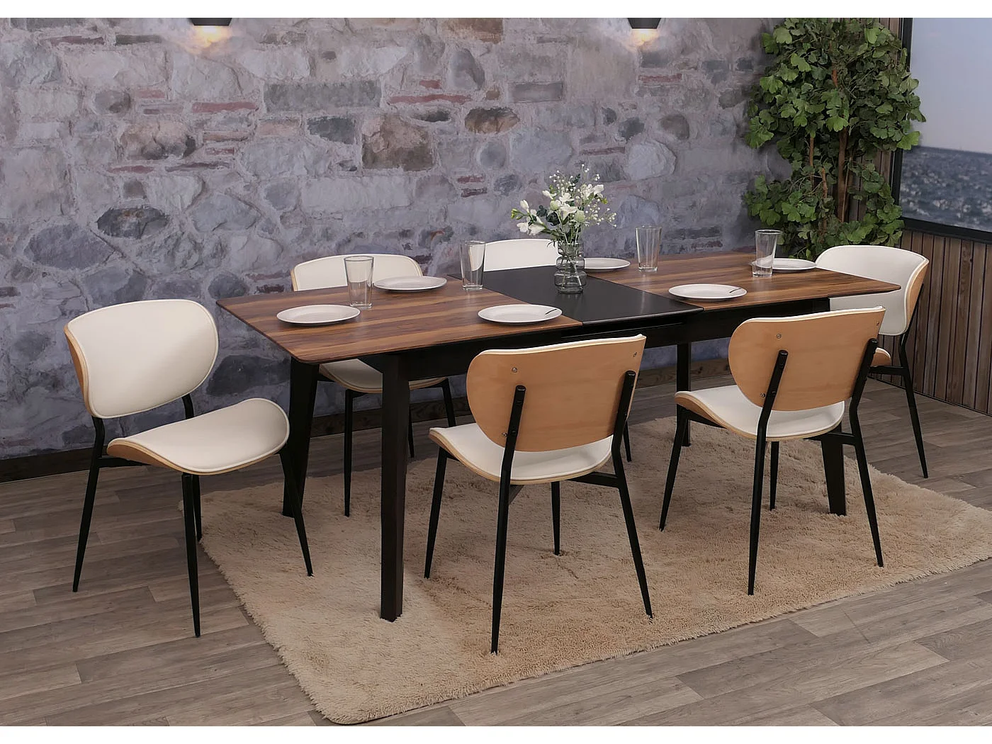 Chaise de salle à manger MCW-O45 (lot de 6),  naturel, blanc