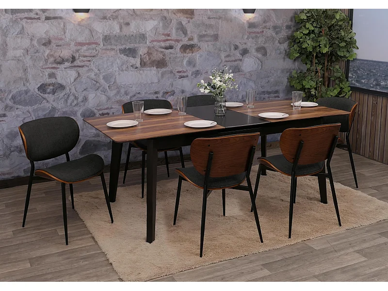 Krzesło do jadalni MCW-O45 (zestaw 6 sztuk),  orzechowy wygląd, ciemnoszary