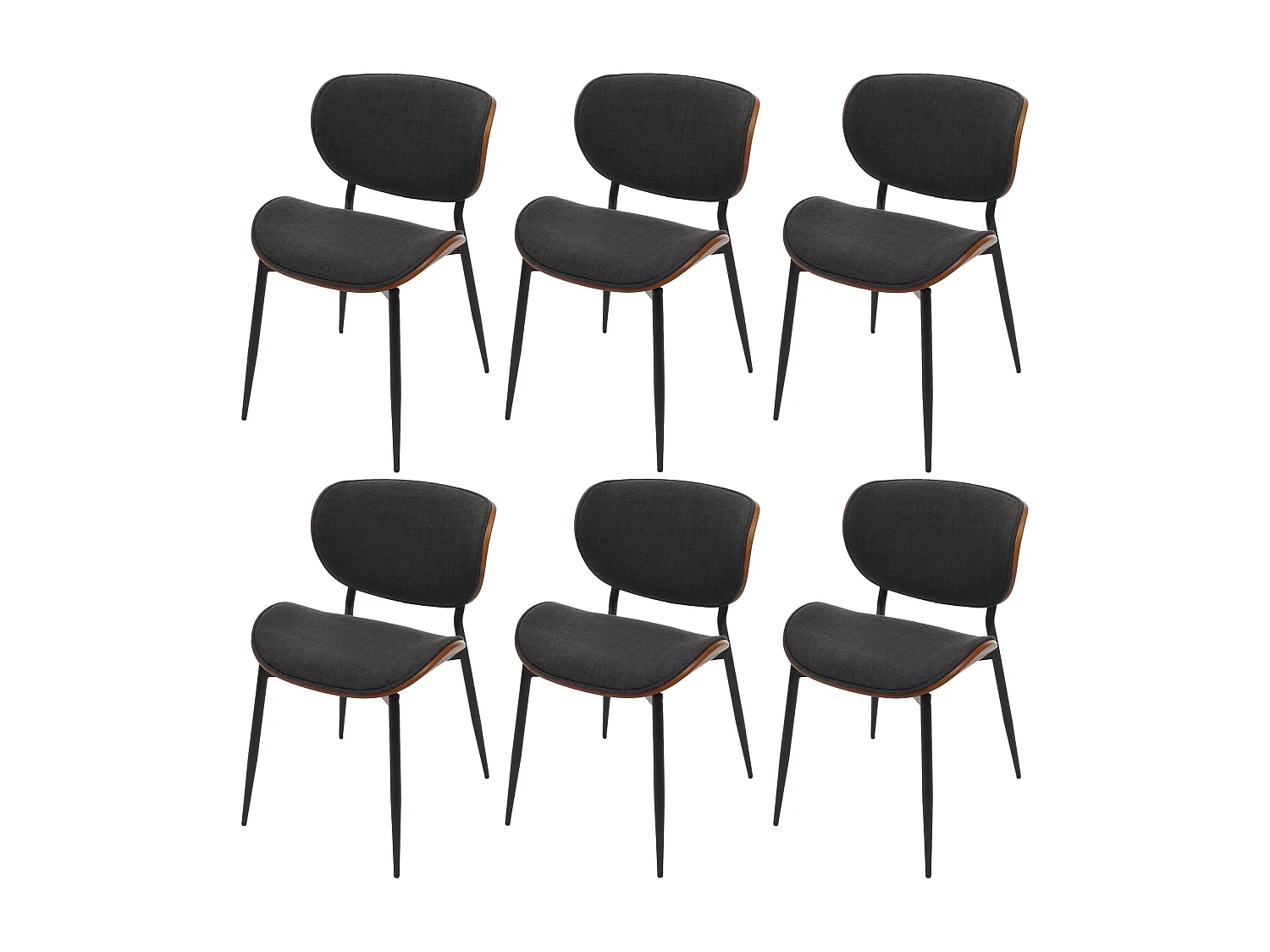 Esszimmerstuhl MCW-O45 (6er-Set), Walnuss-Optik, dunkelgrau