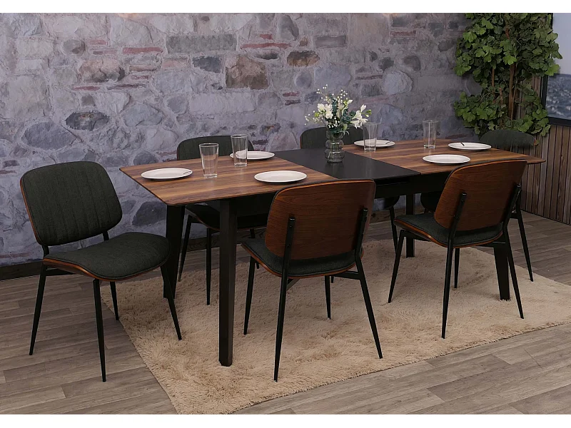 Silla de comedor MCW-O44 (juego de 6),  aspecto nogal, gris oscuro