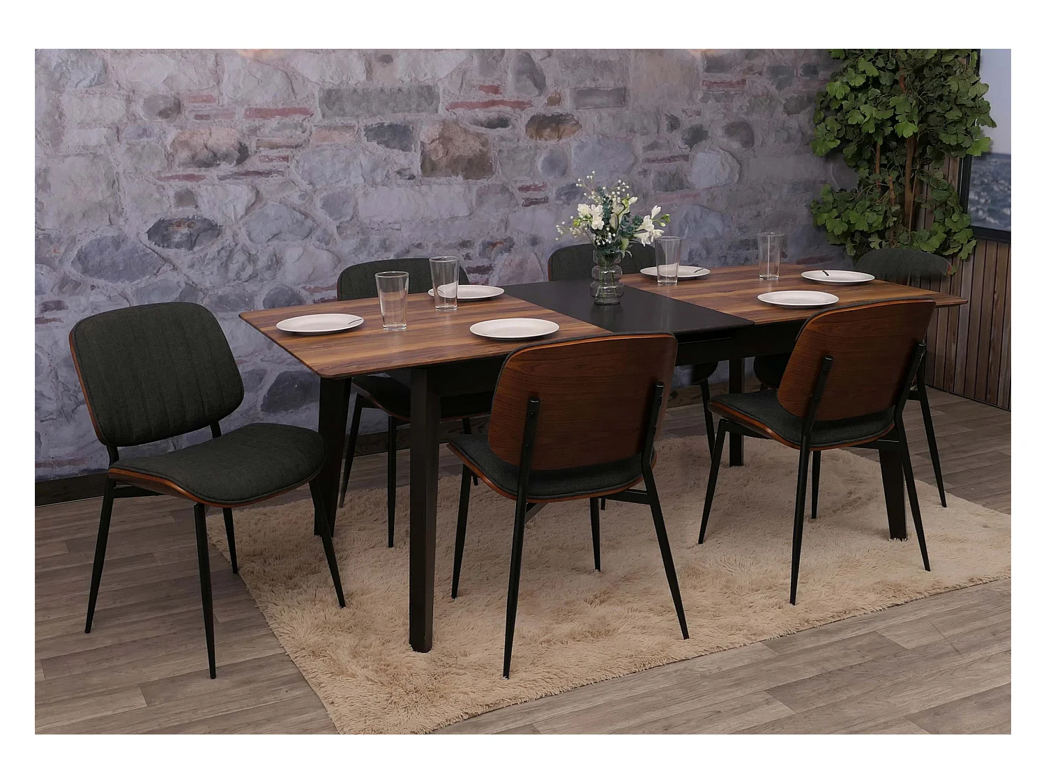 Chaise de salle à manger MCW-O44 (lot de 6),  aspect noyer, gris foncé