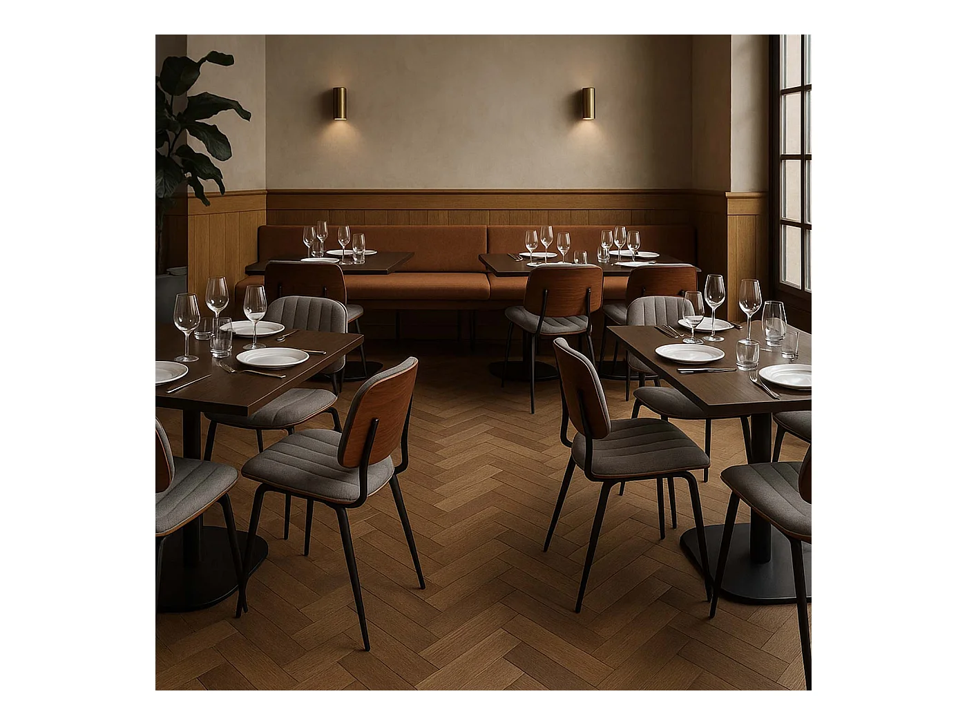 Esszimmerstuhl MCW-O44 (6er-Set), Walnuss-Optik, hellgrau