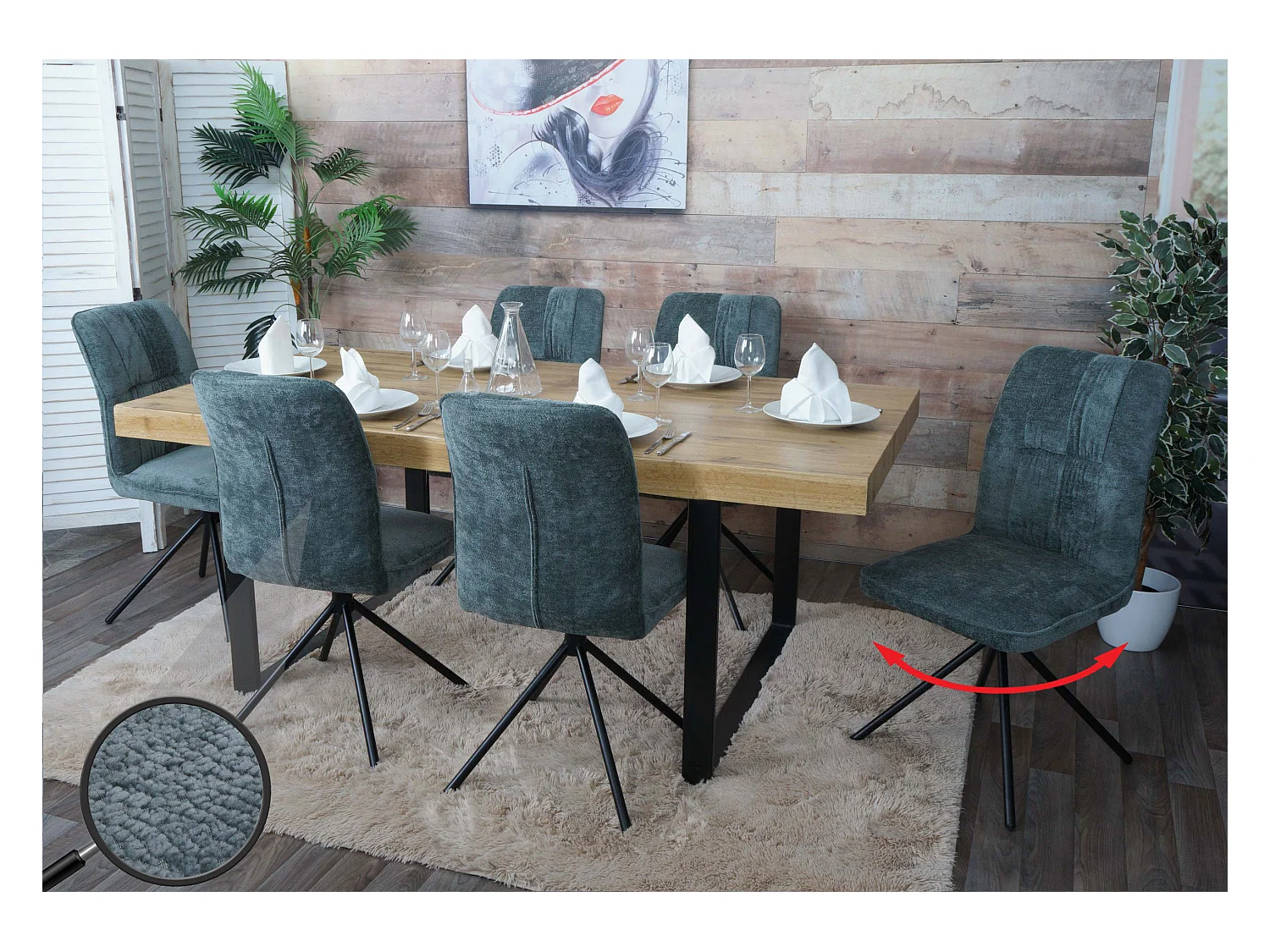 Esszimmerstuhl MCW-N99 (6er-Set), Blau-grün