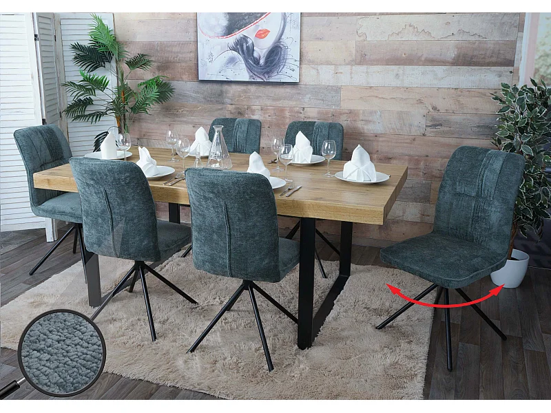 Set 6 sedie sala pranzo MCW-N99, girevole posizionamento automatico, stoffa/tessuto ciniglia (340g/m²) ~ blu-verde