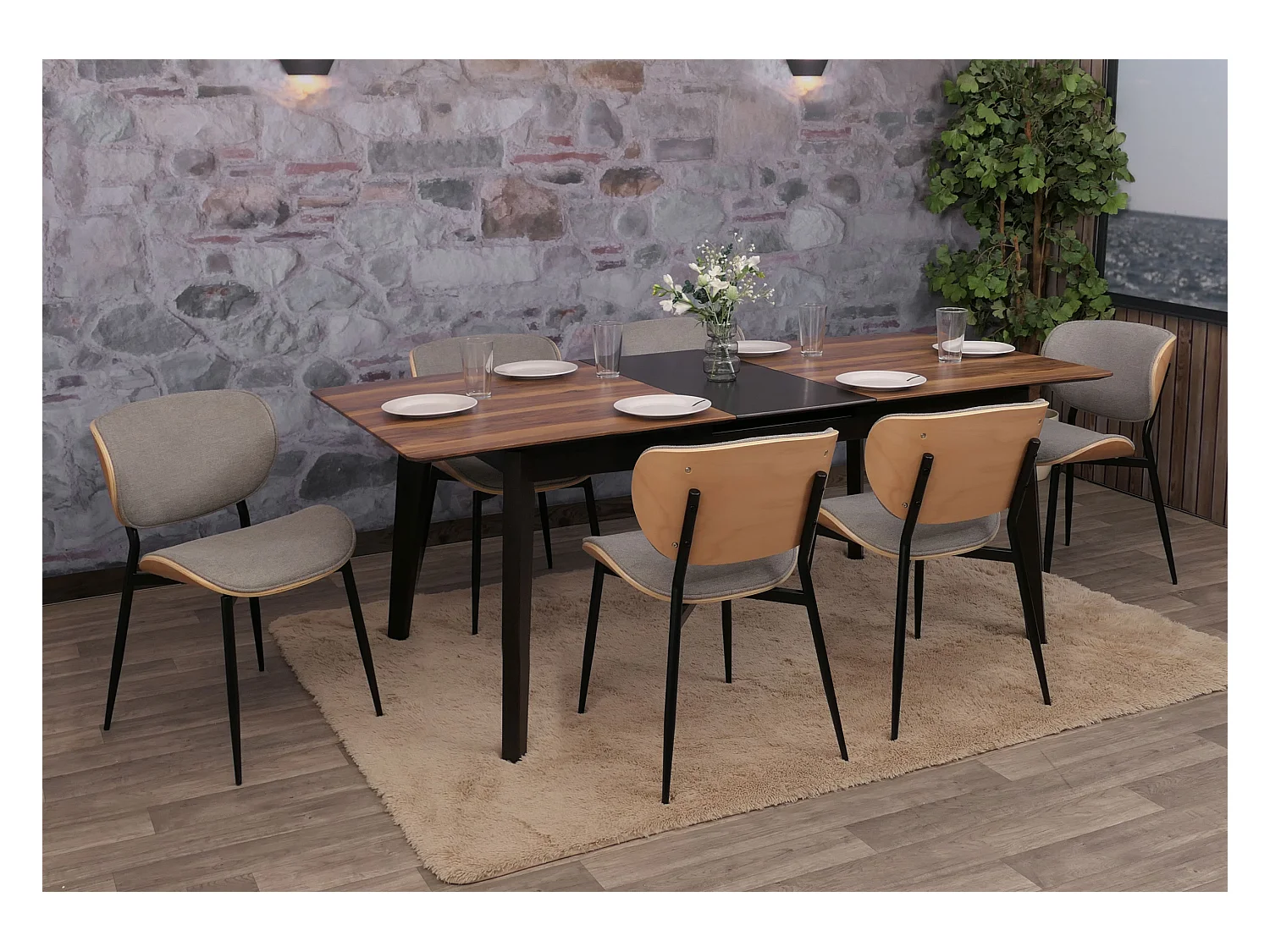 Chaise de salle à manger MCW-O45 (lot de 6),  naturel, gris clair