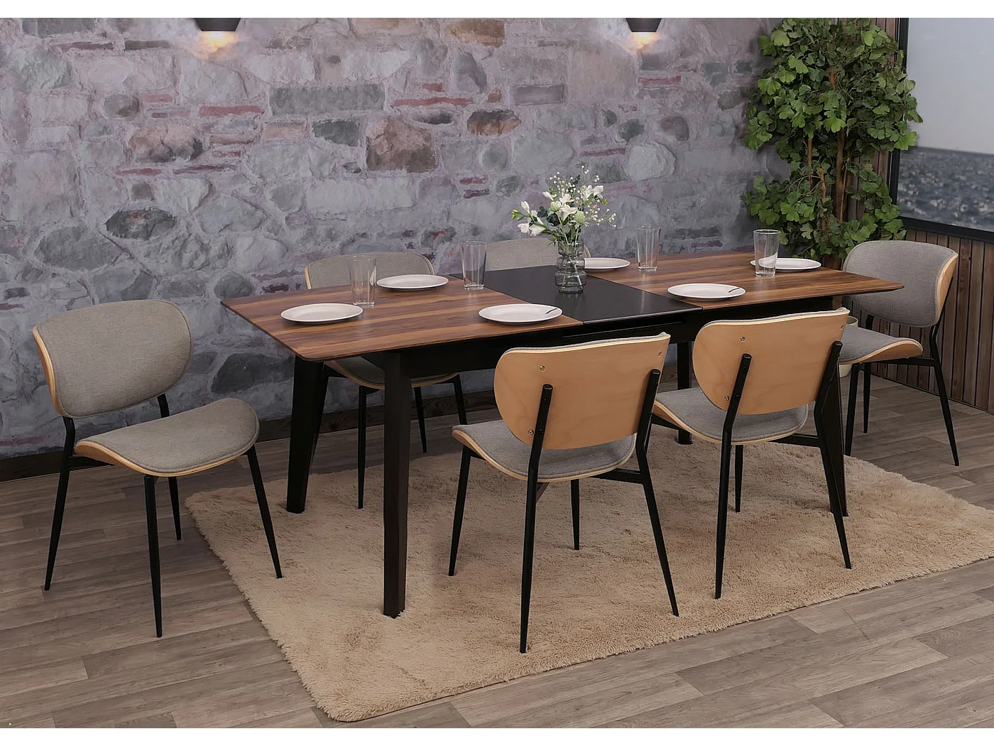 Chaise de salle à manger MCW-O45 (lot de 6),  naturel, gris clair