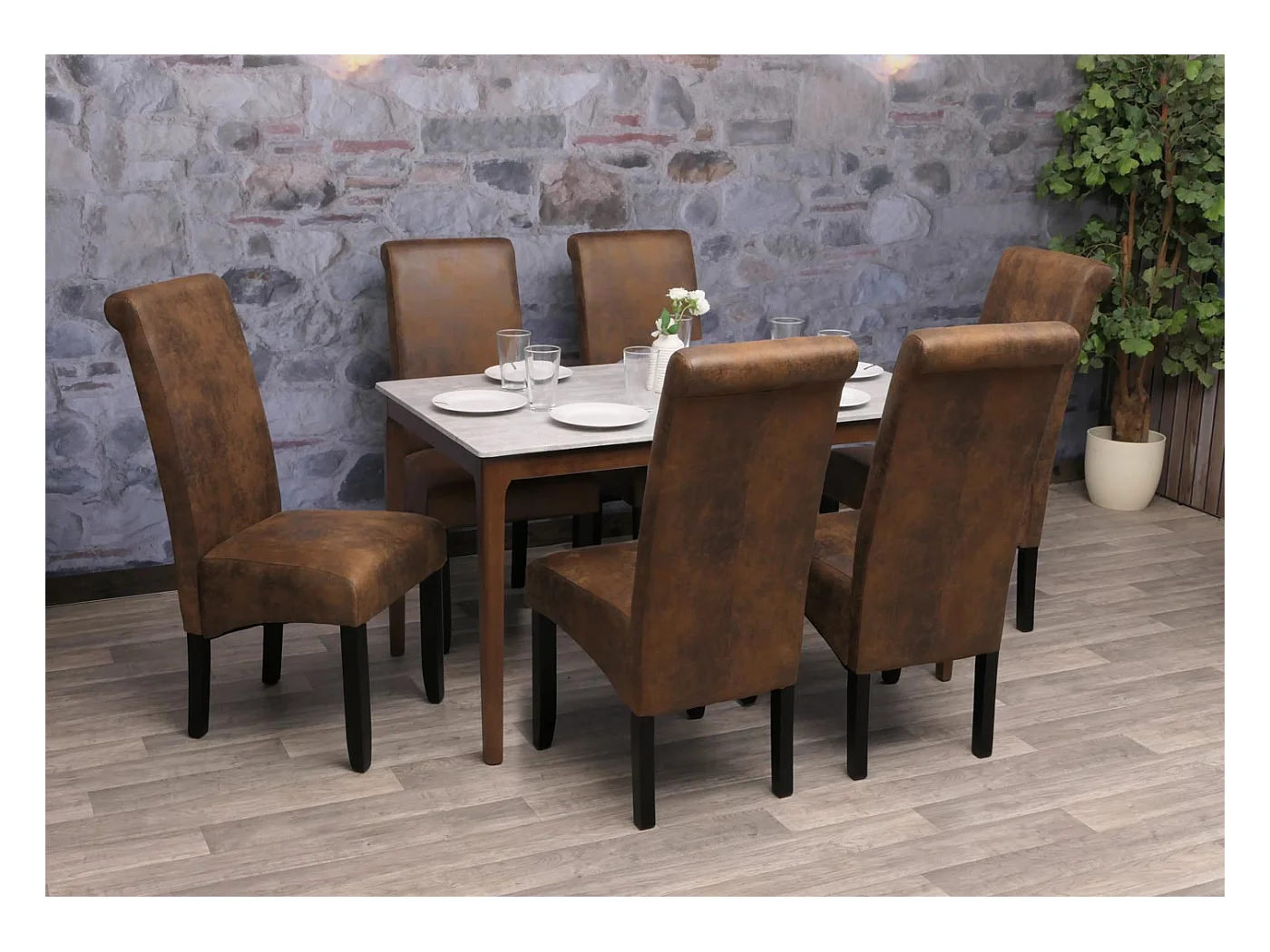 Chaise de salle à manger MCW-N67 (lot de 6),  aspect daim, pieds noirs