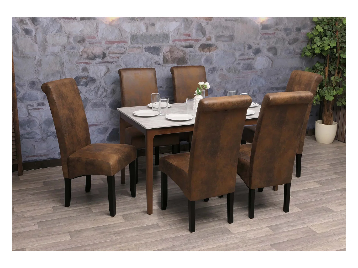 Chaise de salle à manger MCW-N67 (lot de 6),  aspect daim, pieds noirs