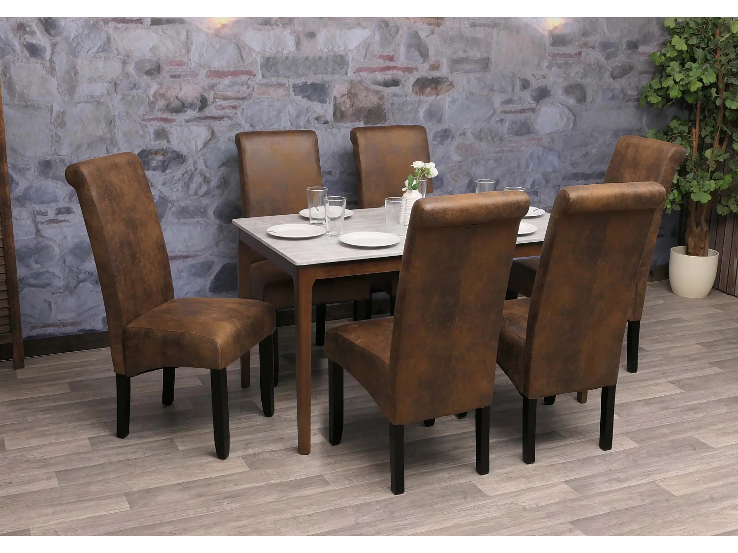 Chaise de salle à manger MCW-N67 (lot de 6),  aspect daim, pieds noirs