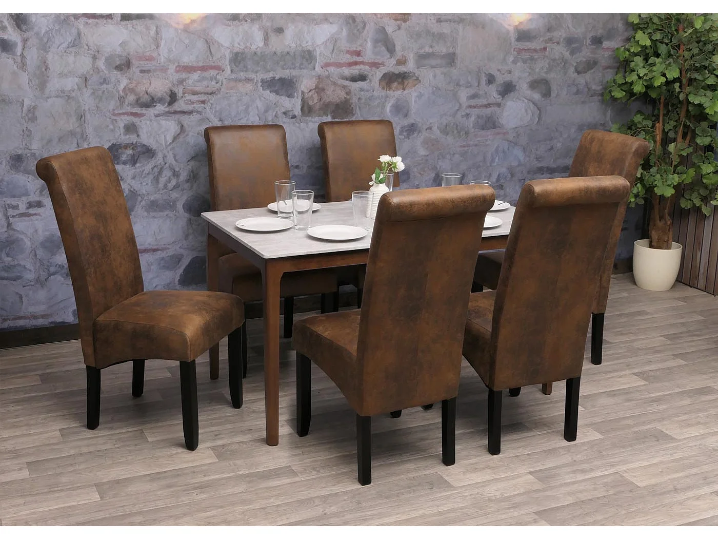 Chaise de salle à manger MCW-N67 (lot de 6),  aspect daim, pieds noirs