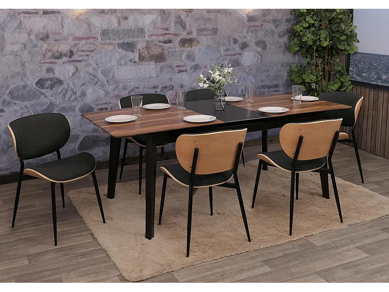 Set di 6 sedie da pranzo MCW-O45, tessuto bentwood (370g/m²) certificato Oeko-Tex MVG ~ naturale, grigio scuro