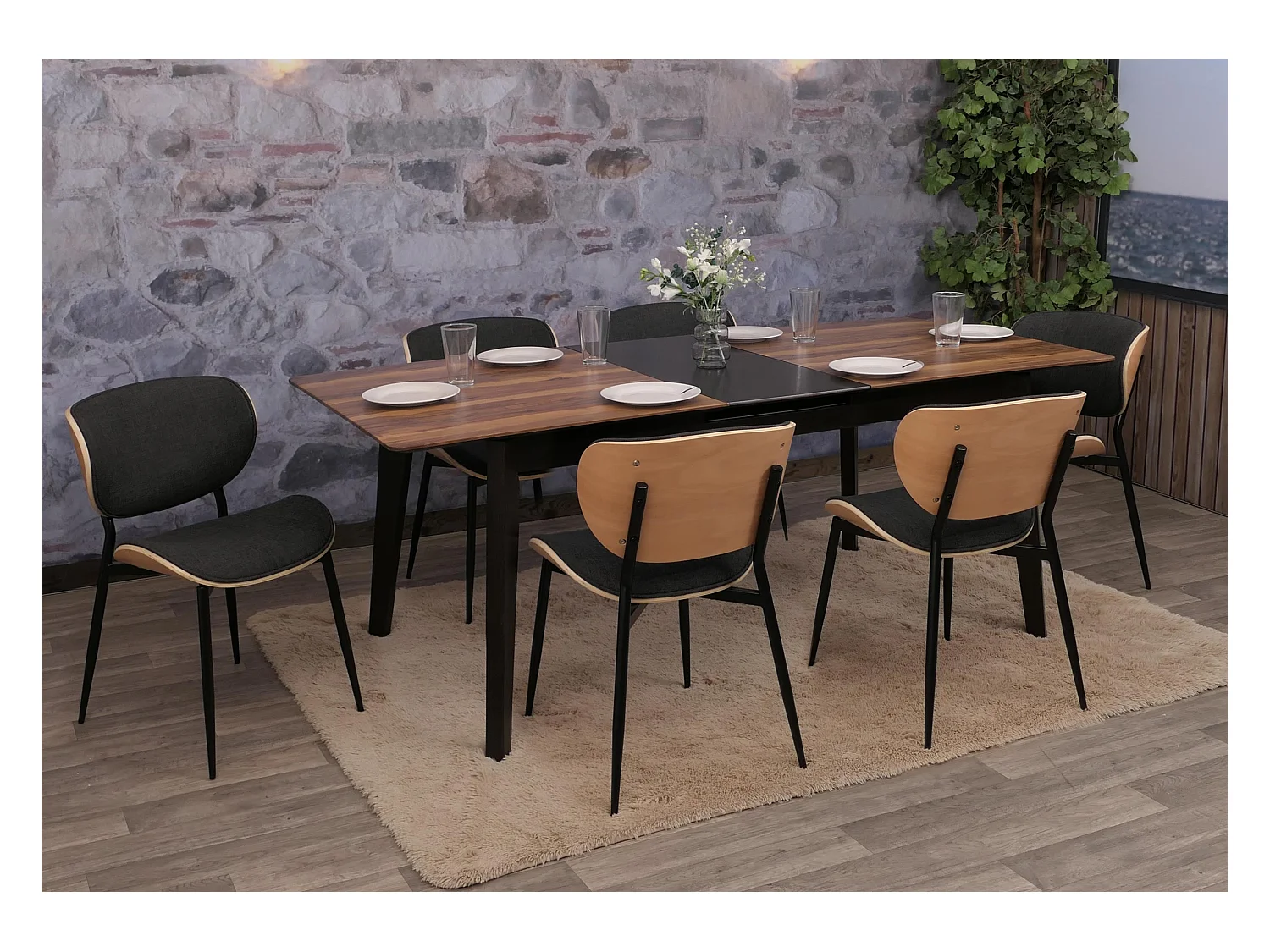 Chaise de salle à manger MCW-O45 (lot de 6),  naturel, gris foncé