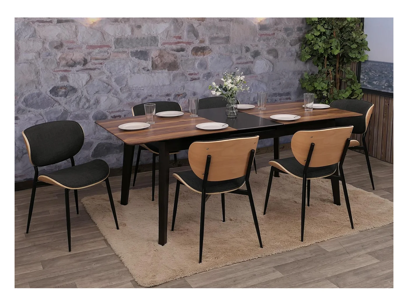 Chaise de salle à manger MCW-O45 (lot de 6),  naturel, gris foncé