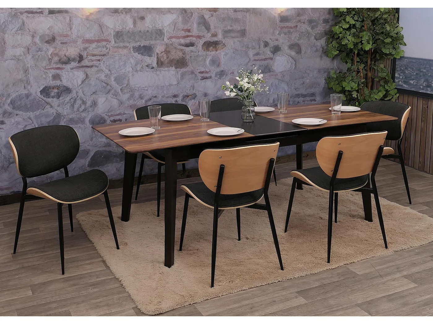 Chaise de salle à manger MCW-O45 (lot de 6),  naturel, gris foncé