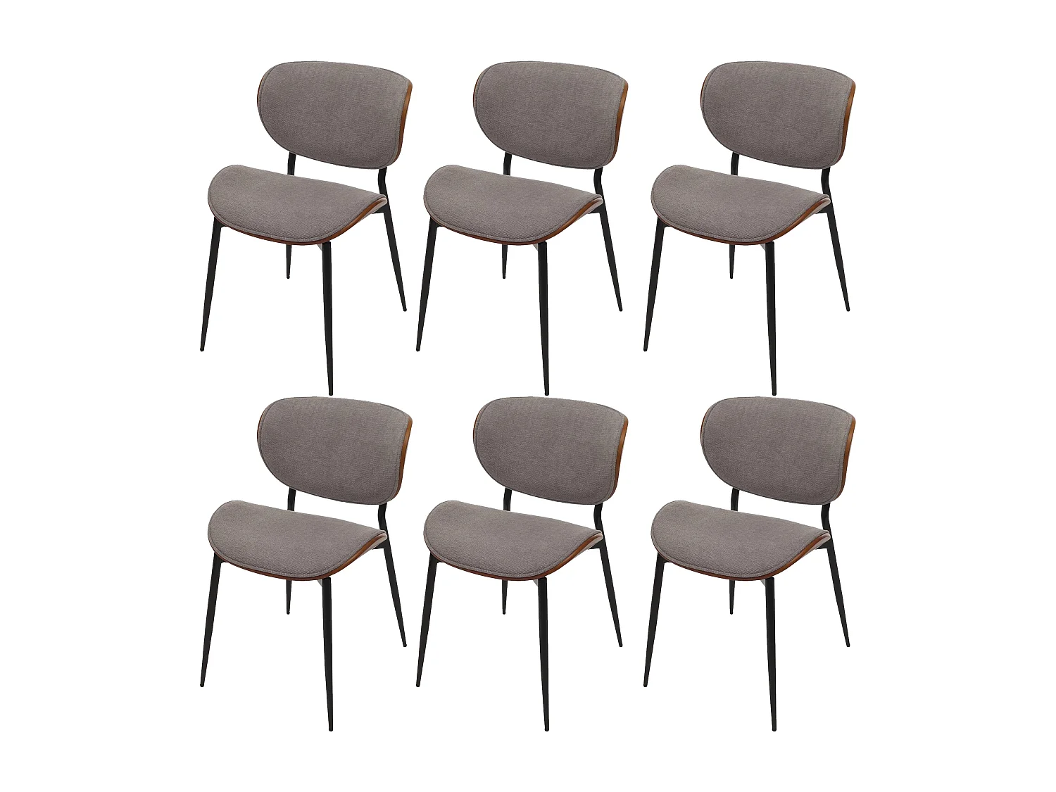 Esszimmerstuhl MCW-O45 (6er-Set), Walnuss-Optik, hellgrau