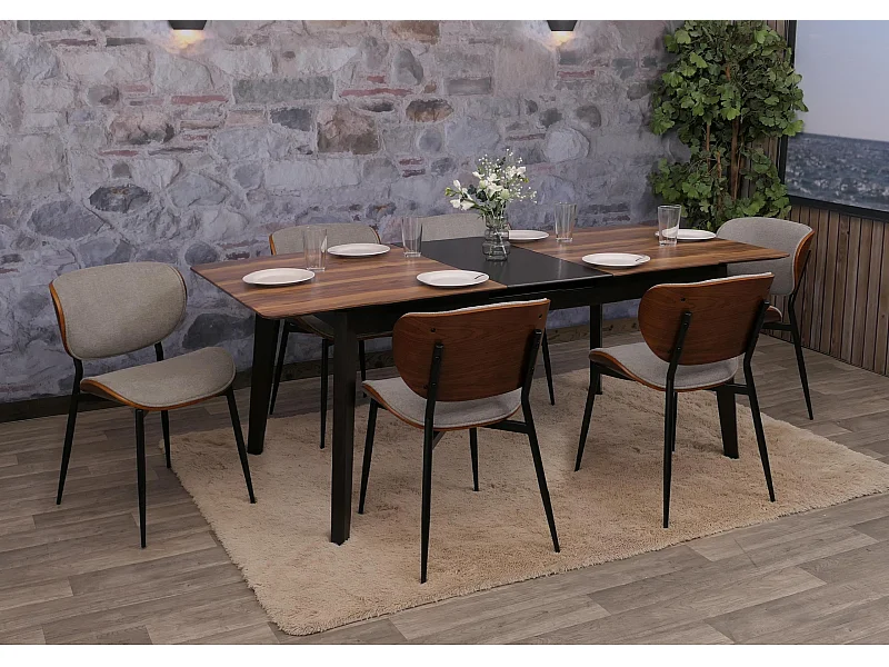 Chaise de salle à manger MCW-O45 (lot de 6),  aspect noyer, gris clair