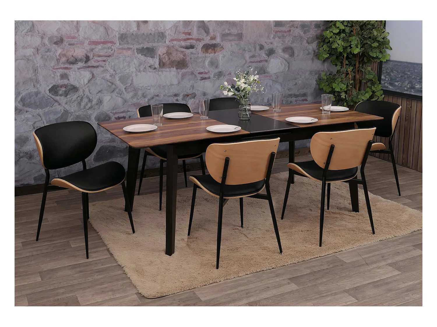 Chaise de salle à manger MCW-O45 (lot de 6),  naturel, noir