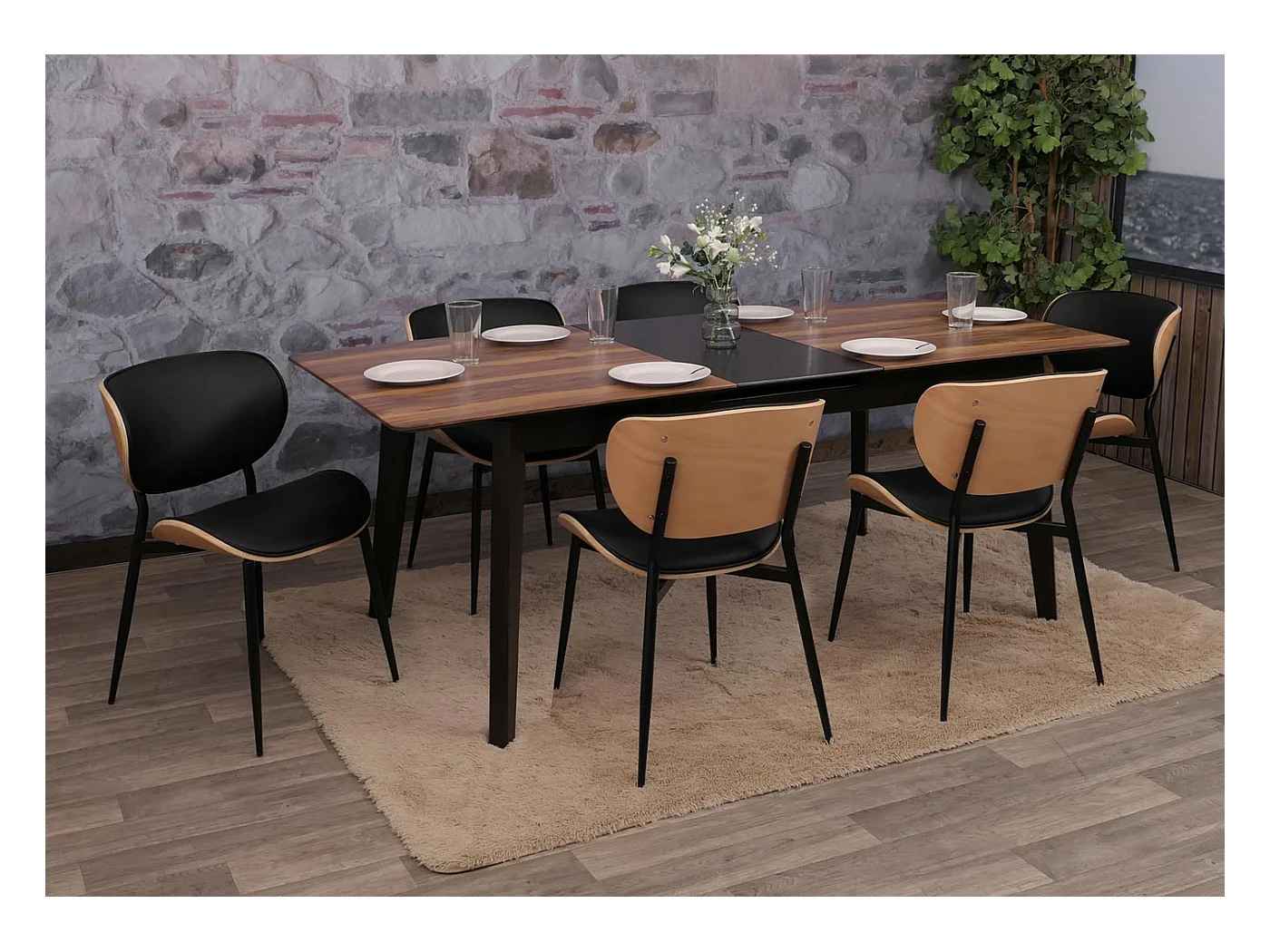 Chaise de salle à manger MCW-O45 (lot de 6),  naturel, noir