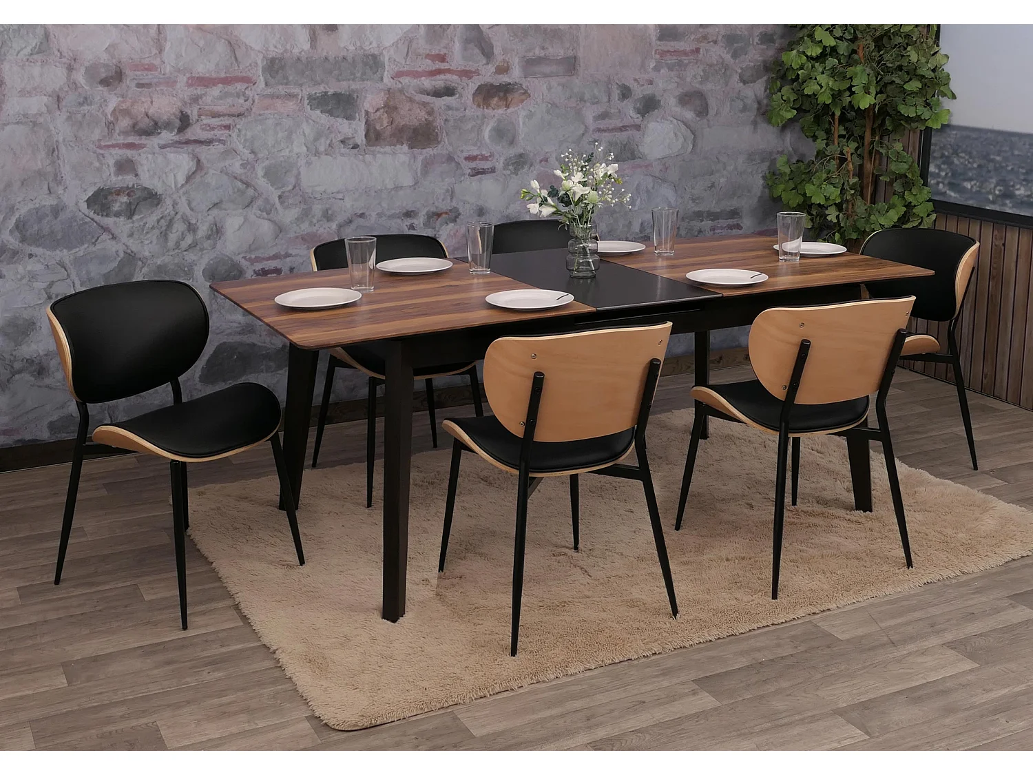 Chaise de salle à manger MCW-O45 (lot de 6),  naturel, noir