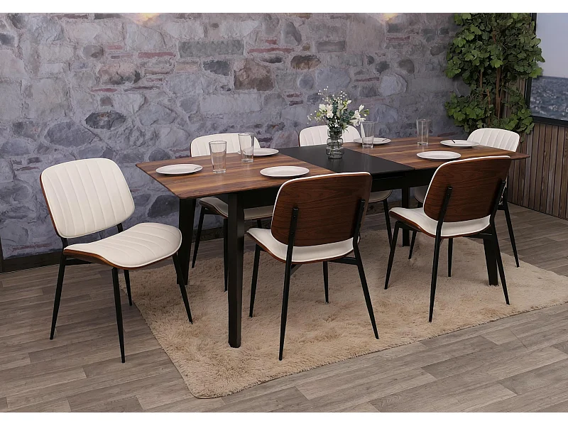 Eetkamerstoel MCW-O44 (set van 6),  walnoot look, wit