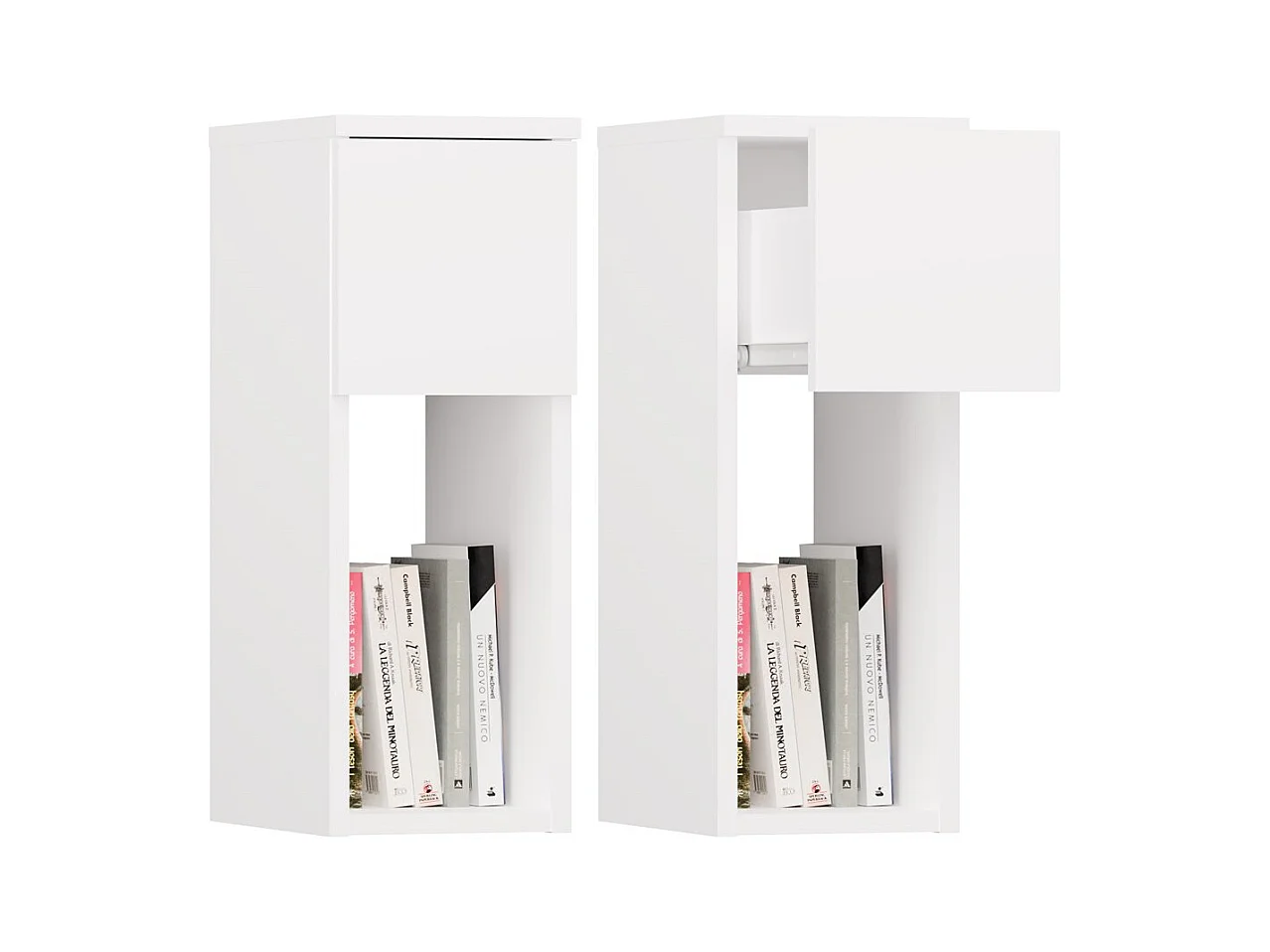 GALAX - Table de chevet blanche moderne avec tiroir et étagère 20x30x55 cm